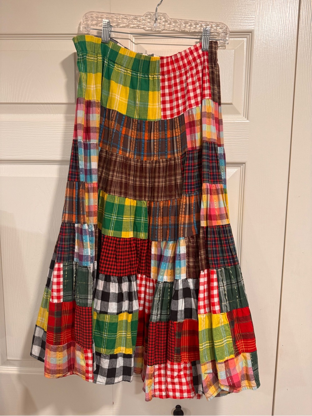 Forever 21 Patchwork Plaid Tiered Maxi Skirt Size Small